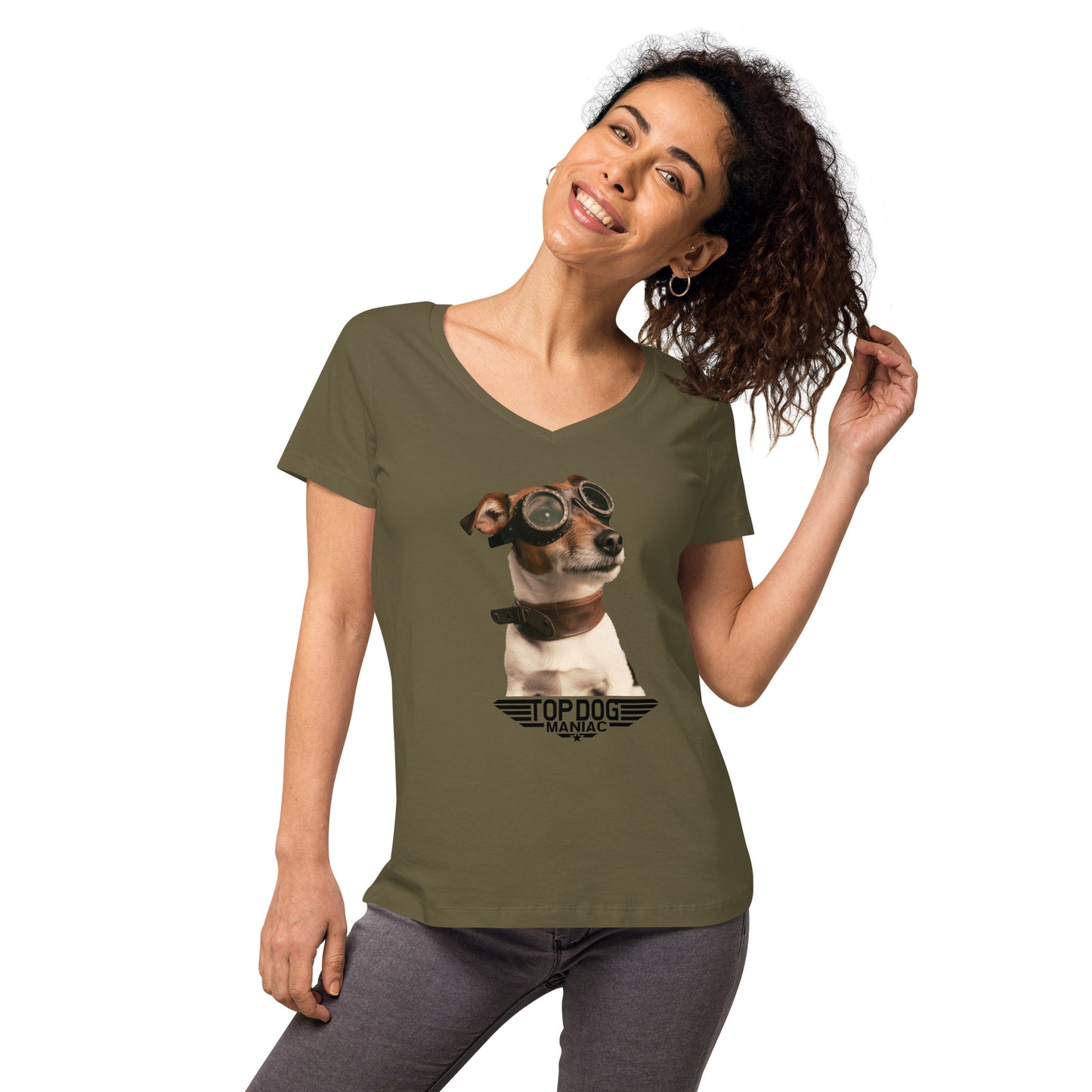 Top Dog V-neck Tee (Women) Khaki