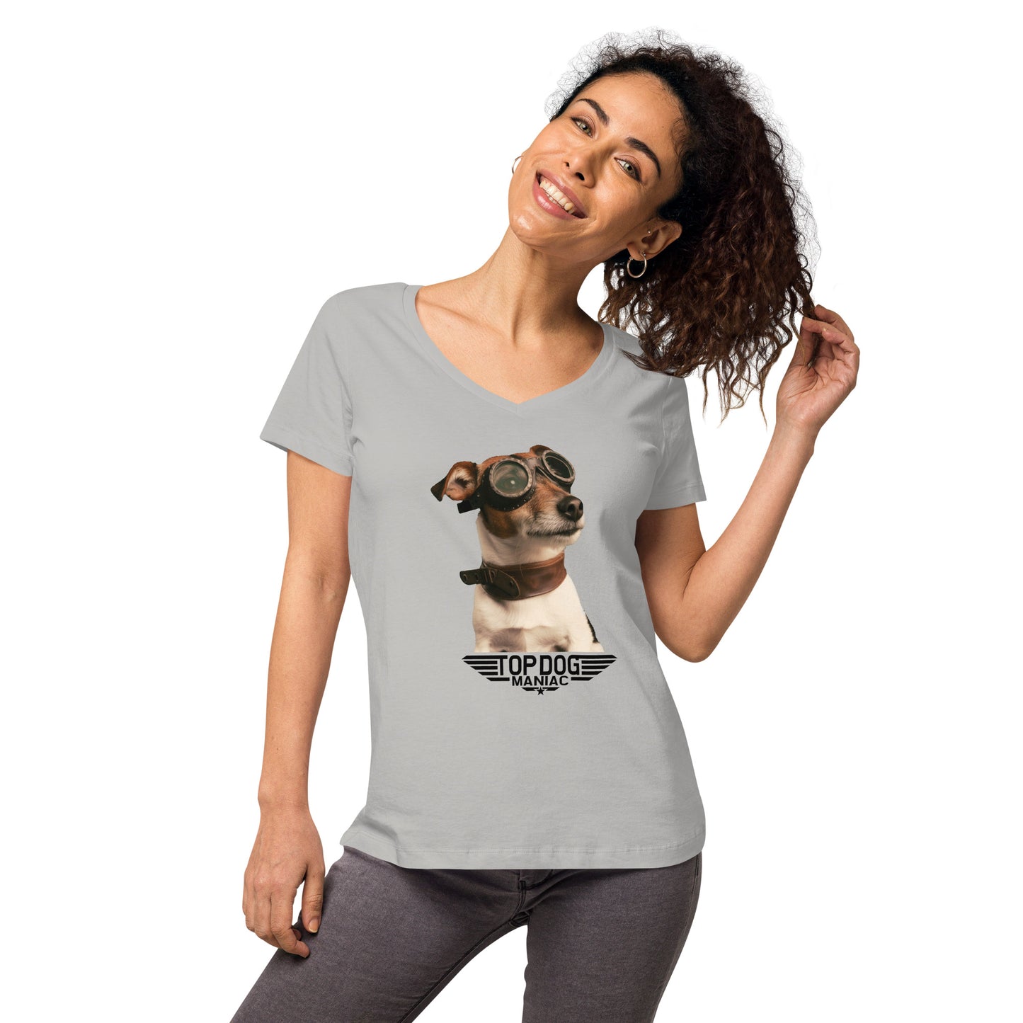 Top Dog V-neck Tee (Women) Light Grey