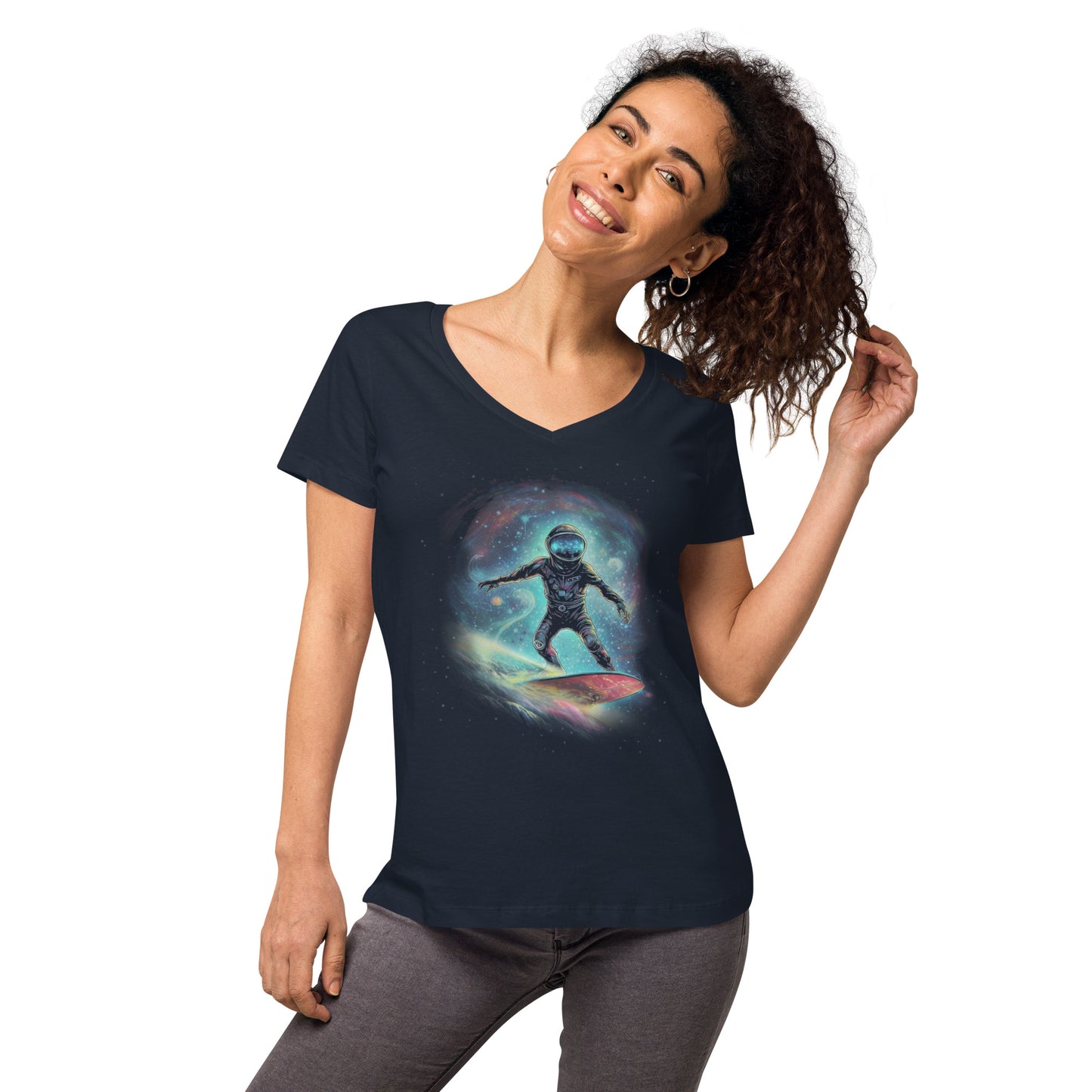 Milky Wave V-neck Tee (Women) Navy