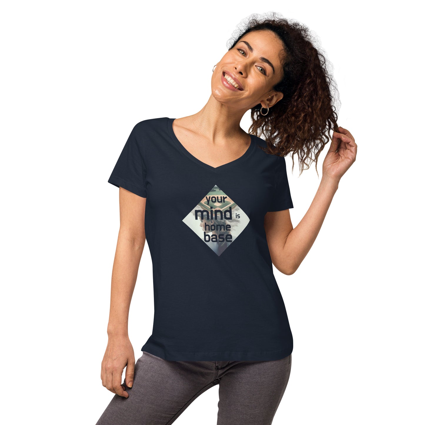 Home Base V-neck Tee (Women) Navy