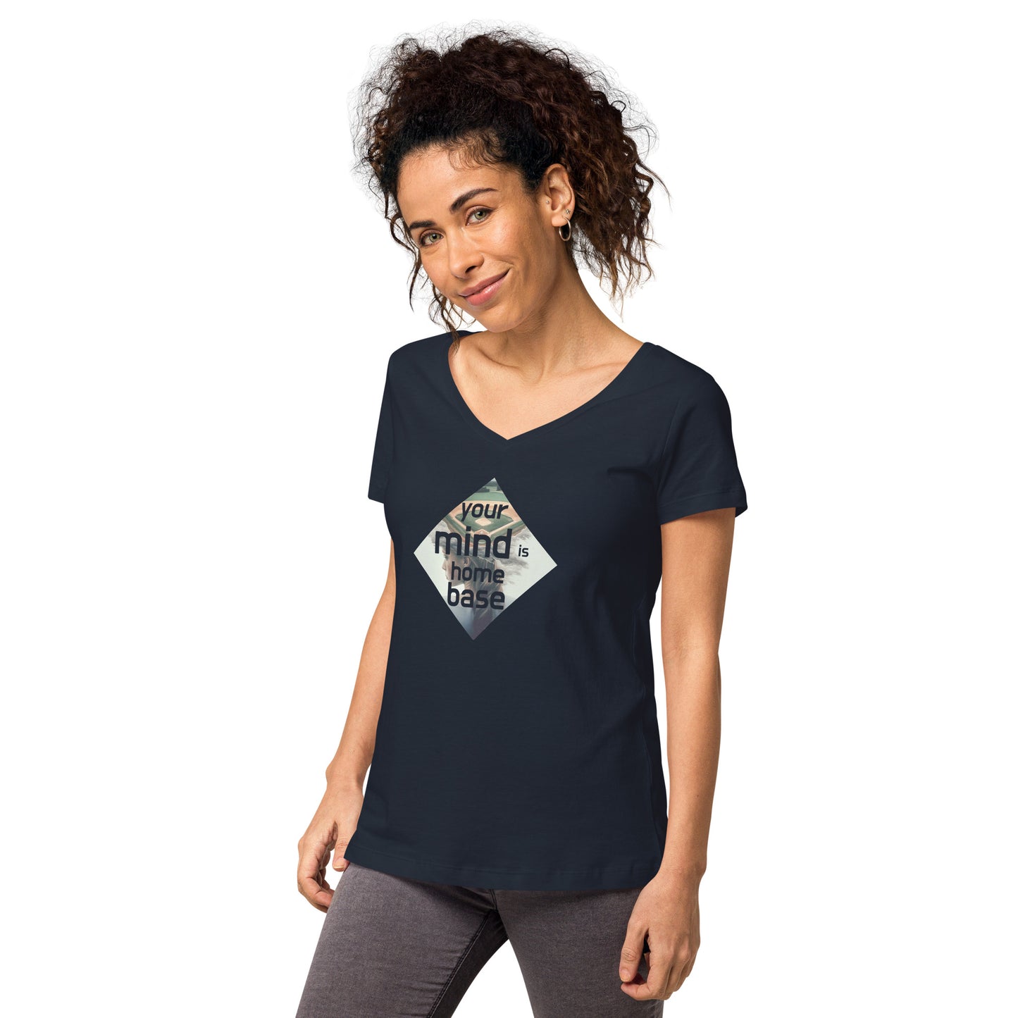 Home Base V-neck Tee (Women) Navy