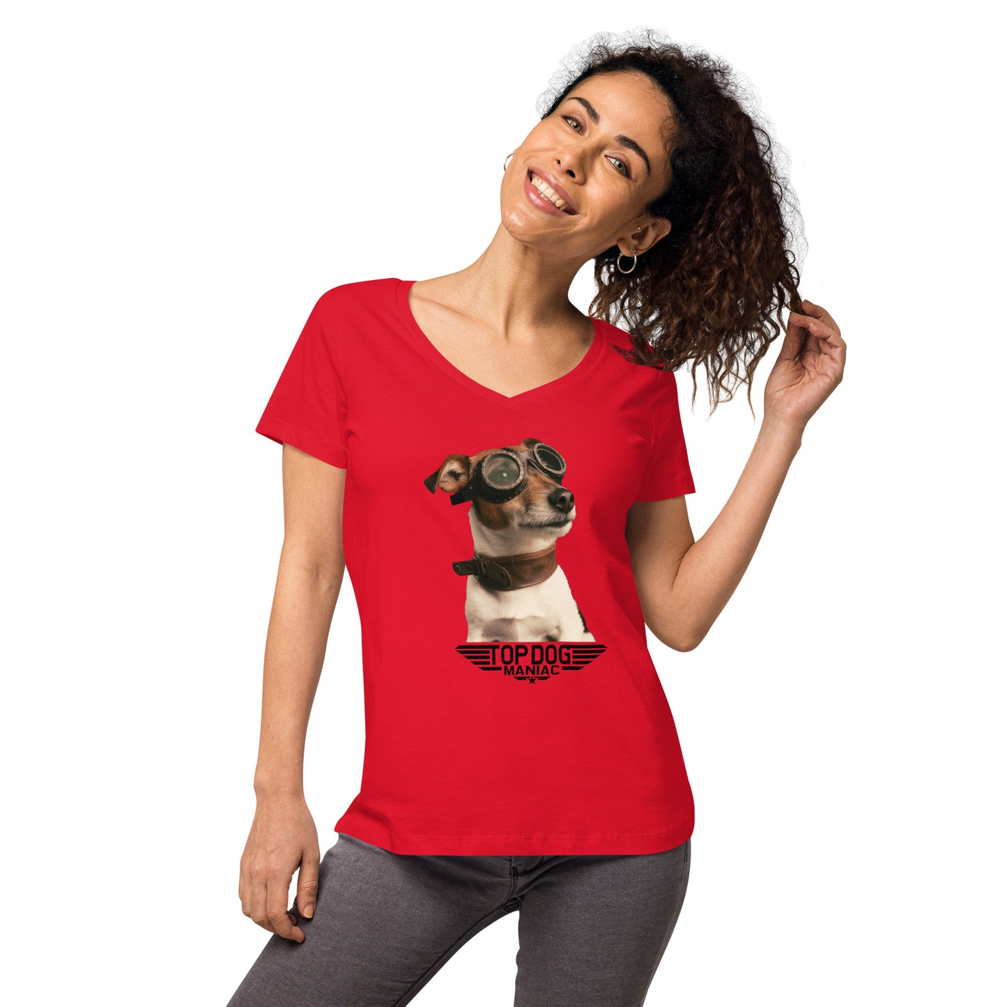 Top Dog V-neck Tee (Women) Red