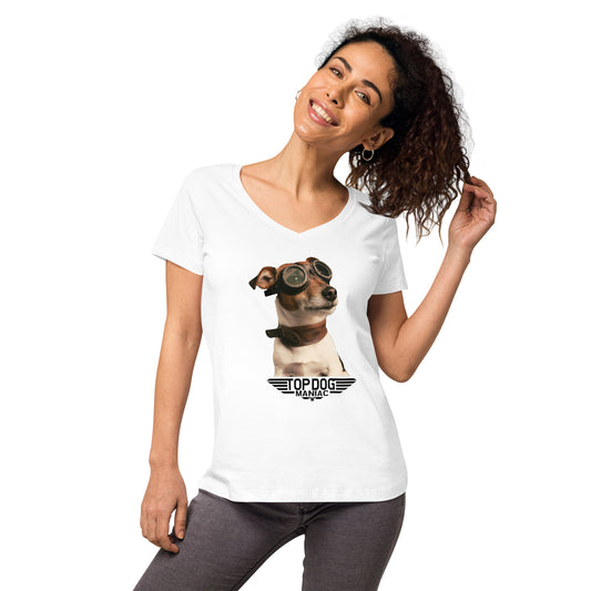 Top Dog V-neck Tee (Women) White